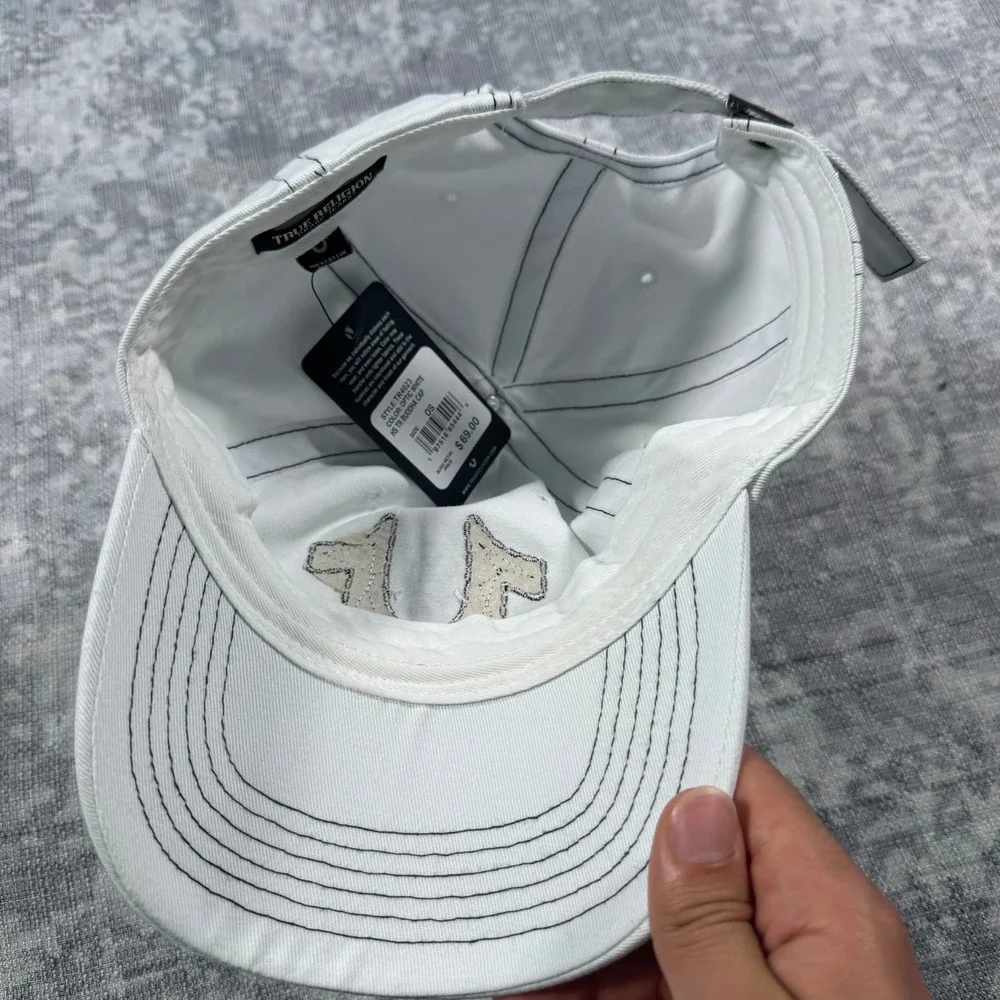 True Religion Buddha Horseshoe Cap Mens OS White Denim Patch Contrast Stitch